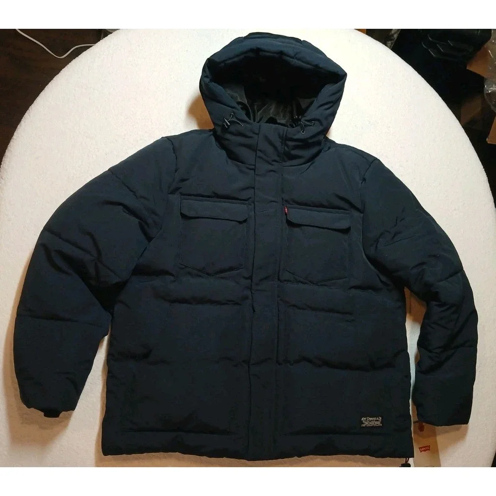 Men's Levi's Quilted Hooded Puffer Jacket Navy Size Extra Large XL $225 NWT